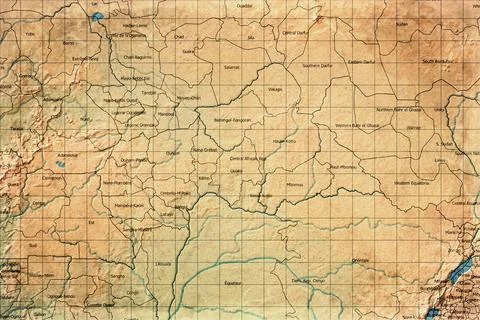 Vintage Map Of Central African Republic With Prefectural Boundaries On Retr.. Stock Illustration