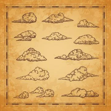 Vintage map clouds and cloudiness sketch elements イラスト素材