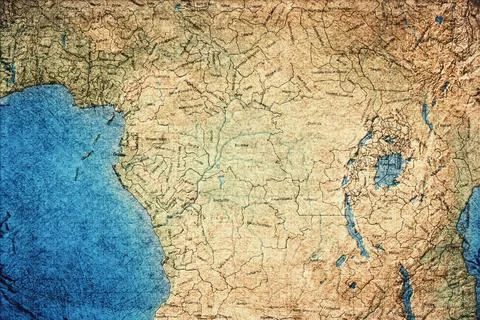 Vintage Map Of Congo Basin On Retro Paper Background Stock Illustration