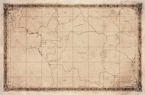 Vintage Map Of Congo Basin On Retro Paper Background Stock Illustration