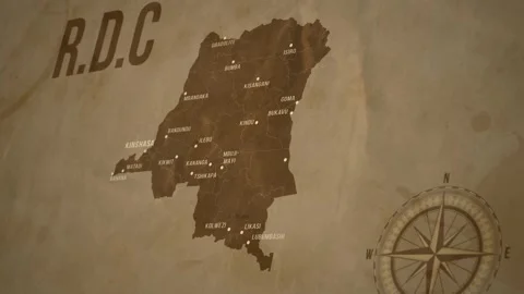 Vintage Map of CONGO DEMOCRATIC REPUBLIC with states Borders and Major Cities Video stock 326442102