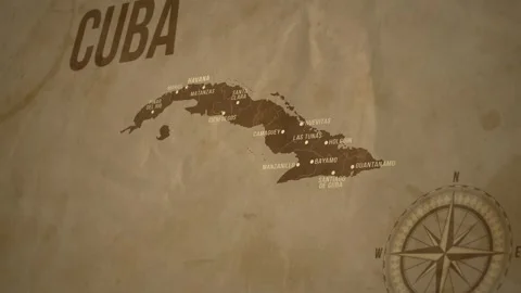 Vintage Map of CUBA with states Borders and Major Cities Video stock 326444592