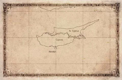 Vintage Map Of Cyprus With District Boundaries On Retro Paper Background Stock Illustration