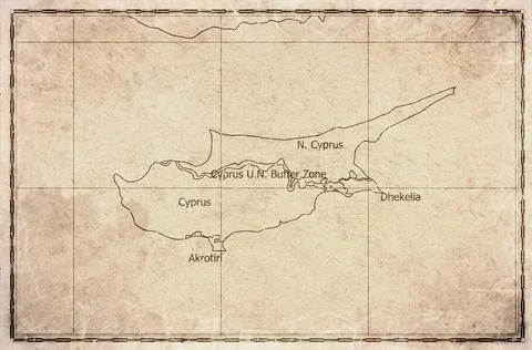 Vintage Map Of Cyprus UN Buffer Zone With Administrative Regions On Retro P.. Illustrazione stock