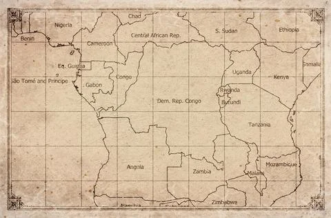 Vintage Map Of Democratic Republic Of The Congo With Provincial Boundaries .. Stock Illustration