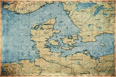 Vintage Map Of Denmark With Regional Boundaries On Retro Paper Background Stock Illustration
