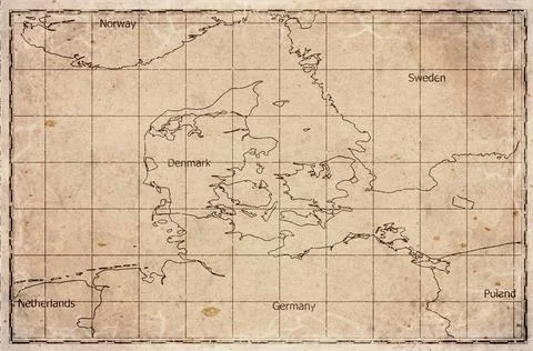 Vintage Map Of Denmark With Regional Boundaries On Retro Paper Background Stock Illustration