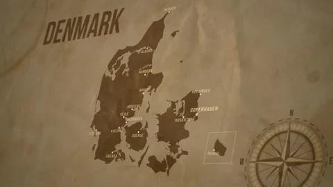 Vintage Map of DENMARK with states Borders and Major Cities Stock Footage 326447516