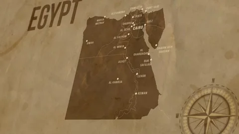 Vintage Map of EGYPT with states Borders and Major Cities 스톡 동영상 326442226