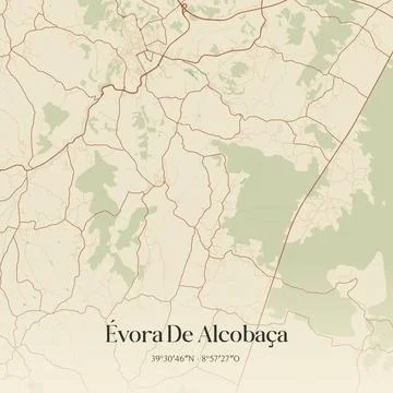 Vintage map of Evora De Alcobaca, Portugal. Stock Illustration
