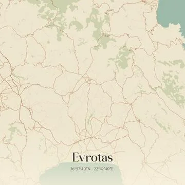 Vintage map of Evrotas, Greece. Stock Illustration