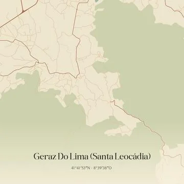 Vintage map of Geraz Do Lima (Santa Leocadia), Portugal. Stock Illustration