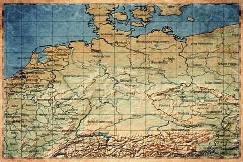 Vintage Map Of Germany With State Boundaries On Retro Paper Background Stock Illustration