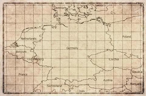 Vintage Map Of Germany With State Boundaries On Retro Paper Background Stock Illustration