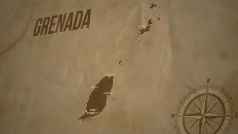 Vintage Map of GRENADA with states Borders and Major Cities 스톡 동영상 326444447