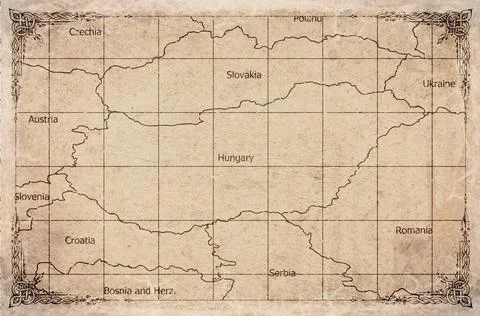 Vintage Map Of Hungary With County Boundaries On Retro Paper Background Stock Illustration