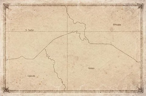 Vintage Map Of Ilemi Triangle On Retro Paper Background Stock Illustration