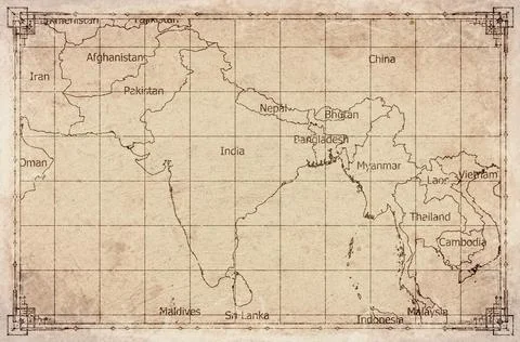 Vintage Map Of India With State Boundaries On Retro Paper Background Stock Illustration
