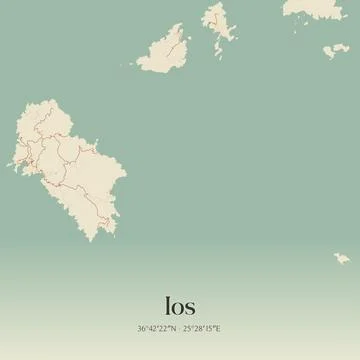 Vintage map of Ios, Greece. Stock Illustration