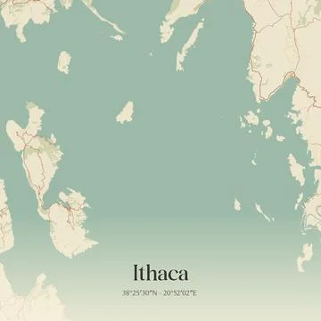 Vintage map of Ithaca, Greece. Stock Illustration
