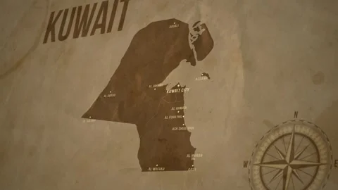 Vintage Map of KUWAIT with states Borders and Major Cities Stock-Footage 326446338