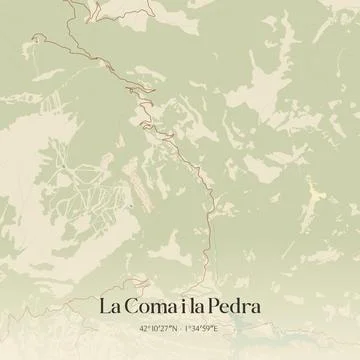 Vintage map of La Coma i la Pedra, Spain. Stock Illustration