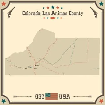 Vintage map of Las Animas County in Colorado, USA. Illustrazione stock