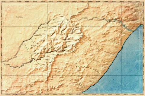 Vintage Map Of Lesotho With Districts On Retro Paper Background Stock Illustration