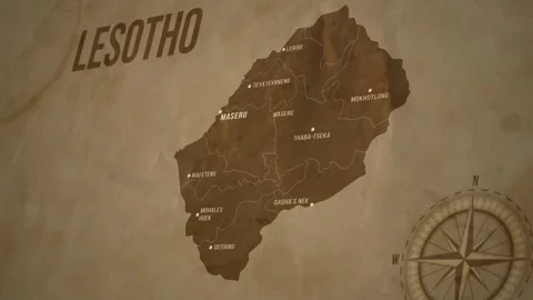 Vintage Map of LESOTHO with states Borders and Major Cities Video stock 326443000