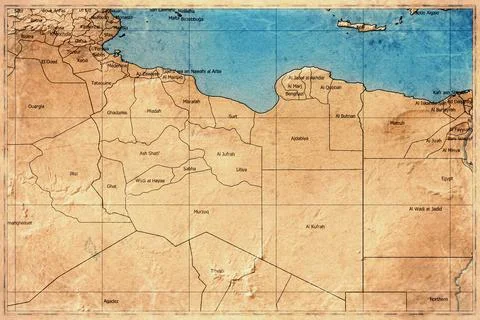 Vintage Map Of Libya With Regions On Retro Paper Background Stock Illustration