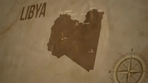 Vintage Map of LIBYA with states Borders and Major Cities Stock Footage 326443278