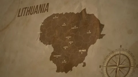 Vintage Map of LITHUANIA with states Borders and Major Cities Stock Footage 326447347