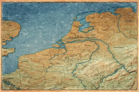 Vintage Map Of Low Countries On Retro Paper Background Stock Illustration