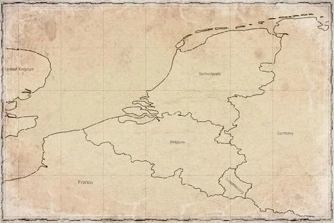 Vintage Map Of Low Countries On Retro Paper Background Stock Photos
