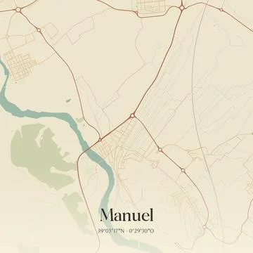Vintage map of Manuel, Spain. Stock Illustration