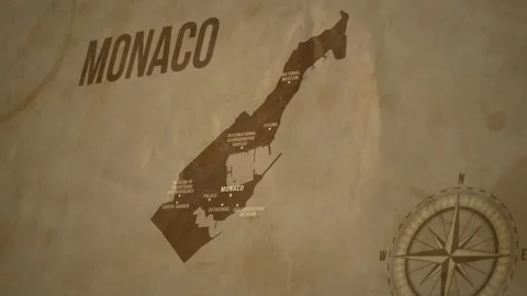 Vintage Map of MONACO with states Borders and Major Cities 스톡 동영상 326447235
