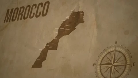 Vintage Map of Morocco with states Borders and Major Cities Video stock 326441150