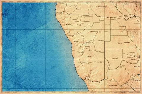 Vintage Map Of Namibia With Regions On Retro Paper Background Stock Illustration
