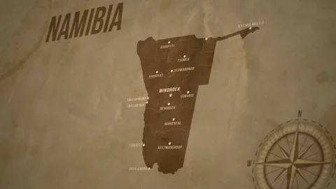 Vintage Map of NAMIBIA with states Borders and Major Cities Video stock 326442982