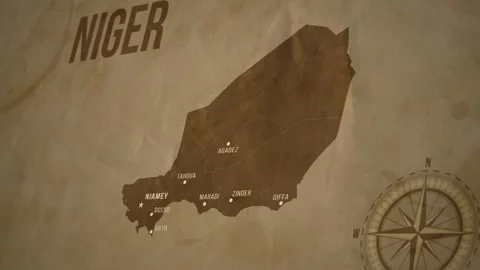Vintage Map of NIGER with states Borders and Major Cities Stock-Footage 326442886