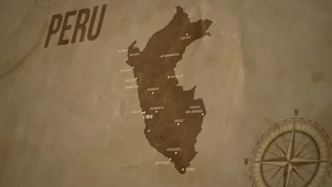 Vintage Map of Peru with states Borders and Major Cities Stock-Footage 326443395