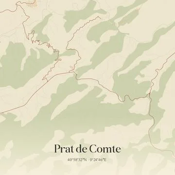 Vintage map of Prat de Comte, Spain. Stock Illustration