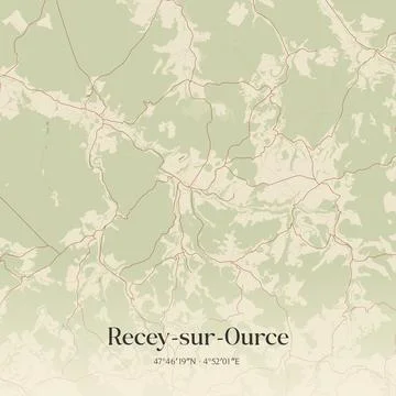 Vintage map of Recey-sur-Ource, France. Stock Illustration