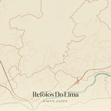 Vintage map of Refoios Do Lima, Portugal. Stock Illustration