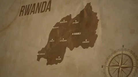Vintage Map of RWANDA with states Borders and Major Cities Stock Footage 326442894