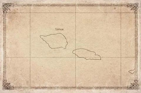 Vintage Map Of Samoa With Districts On Retro Paper Background Ilustração Stock