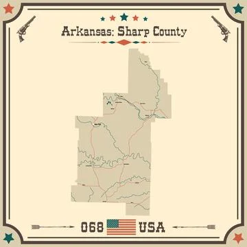 Vintage map of Sharp County in Arkansas, USA. Stock Illustration