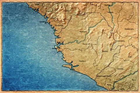 Vintage Map Of Sierra Leone With Provinces On Retro Paper Background Stock Illustration