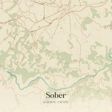 Vintage map of Sober, Spain. Stock Illustration