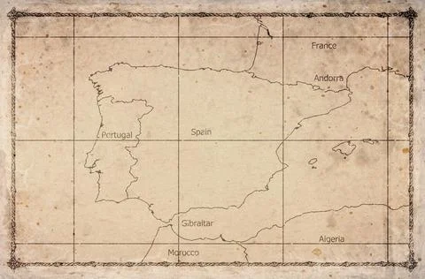 Vintage Map Of Spain With Autonomous Communities On Retro Paper Background Stock Illustration